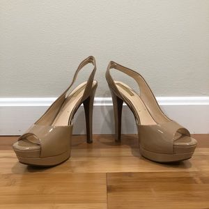 Shiny Nude Jessica Simpson Slingback Pumps/Heels